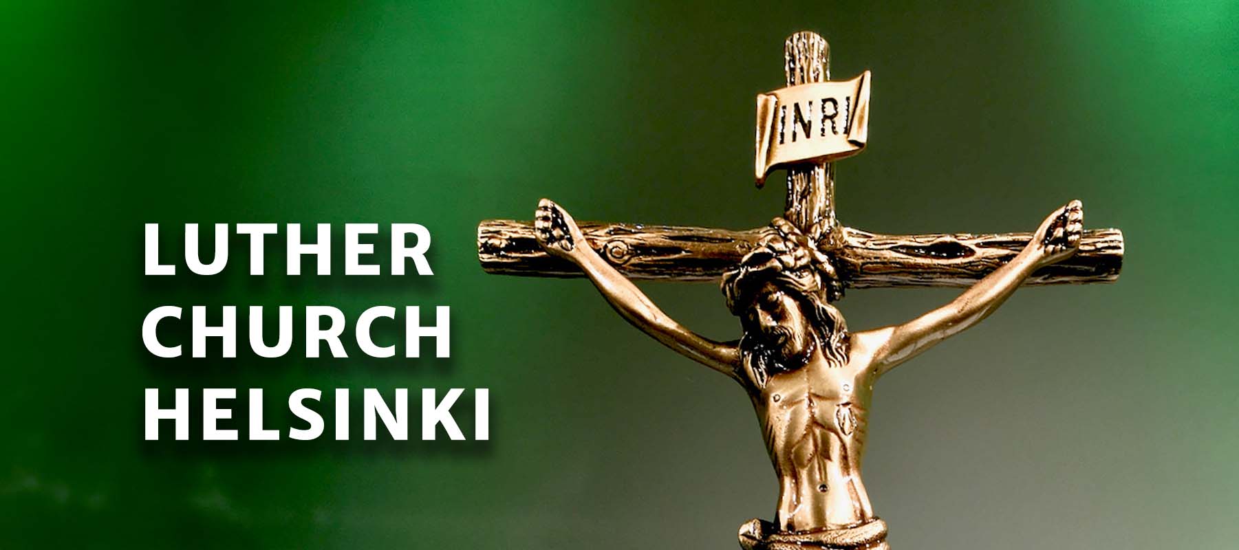 In the picture there is a crucifix and a text: "Luther Church Helsinki"